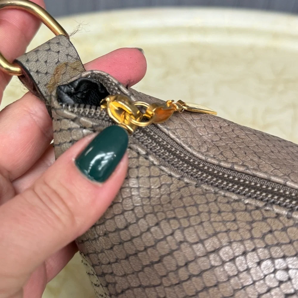Vintage Metallic Taupe Snake-Embossed Leather Crossbody Bag